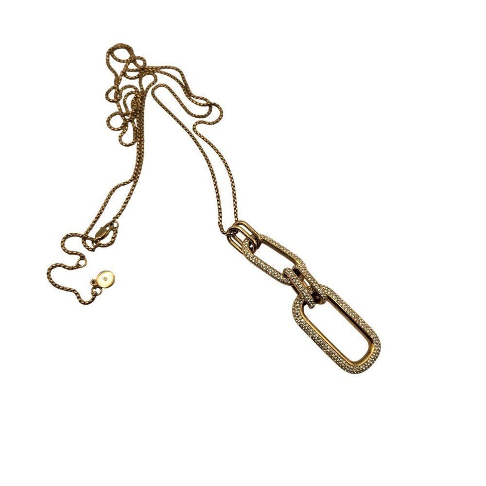 MICHAEL KORS ICONIC LINKS LONG GOLD-TONE CRYSTAL PAVE NECKLACE MSRP $145.00